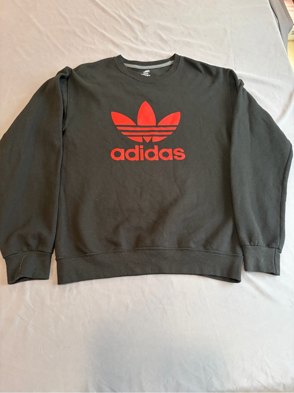 Adidas Women’s Black Crewneck Sweatshirt with Red Trefoil Logo Small